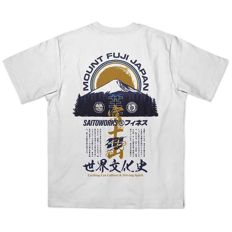 SAITOWORKS Mt. Fuji Tee in Weiß - Rückseite mit Mt.-Fuji-Motiv